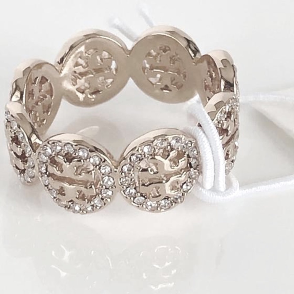 NWT Tory Burch Miller Swarovski Crystal Pave Ring in Silver Retail $215